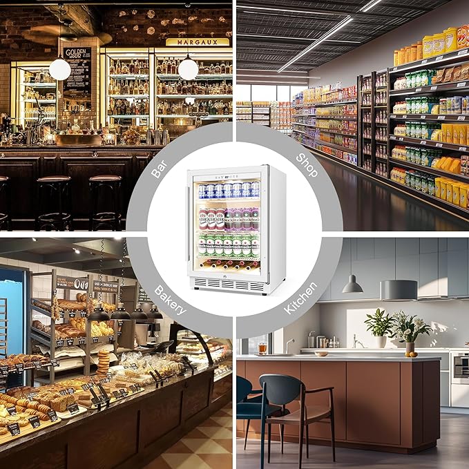 Beverage Refrigerator 24 Inch Drink Fridge, Beer Fridge, 150 Cans Beverage Cooler, Under Counter Refrigerator, Drink Cooler Undercounter Outdoor Refrigerators, Single Glass Door Bar Fridge-DeskLoop Office