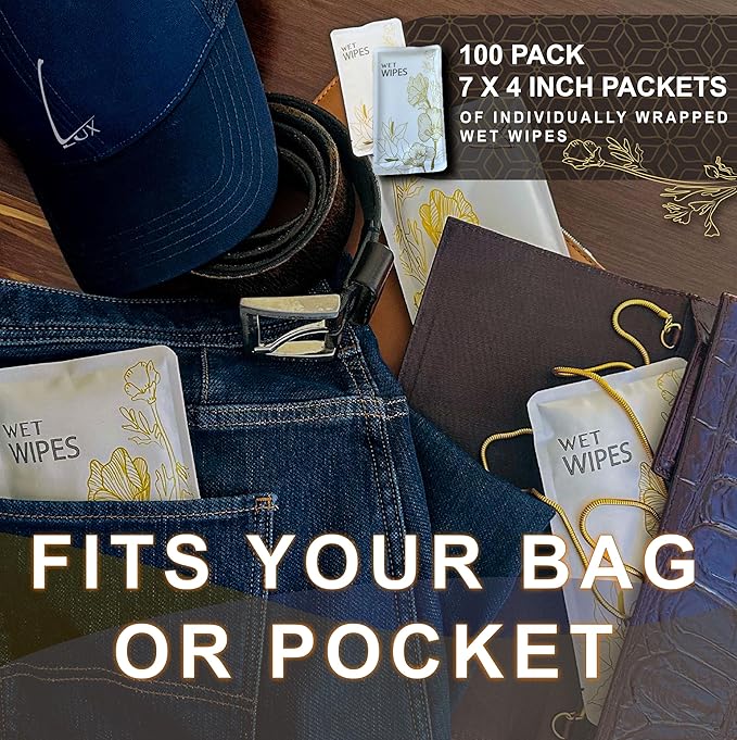 Luxury Wet Wipes, 100 Individually Wrapped Microfiber Textured Non-Scented Personal Hygiene Cleansing Wipes for women and men. Clean and refresh at the gym, camping, outdoors, and sporting events.-DeskLoop Office