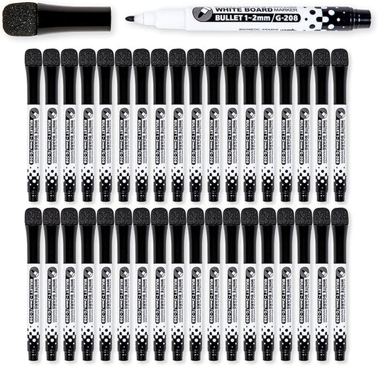 Glassboard Studio Black Fine Tip Dry Erase Markers Bulk 36-Pack with Magnetic Eraser Cap and Low Odor Ink for White Boards at School, Work, or Home-DeskLoop Office