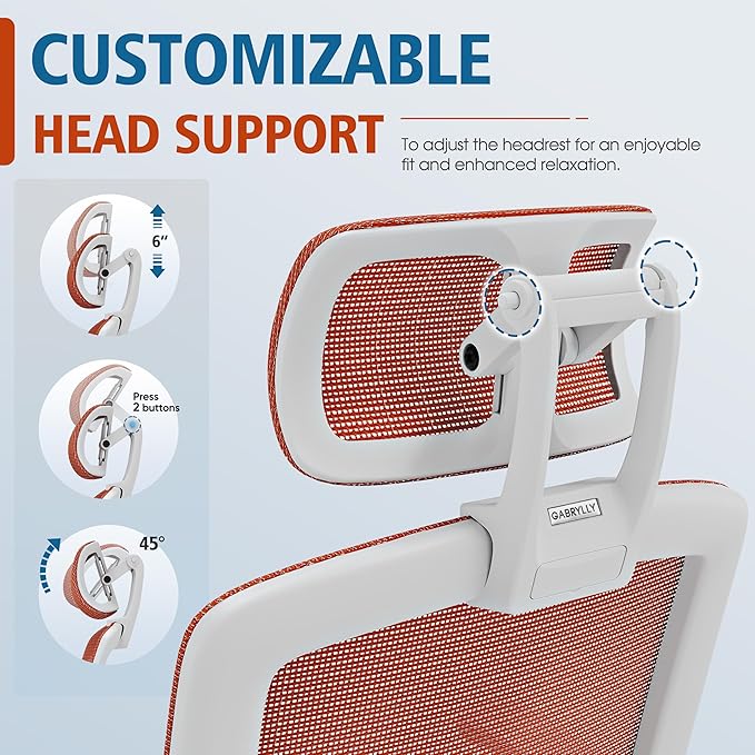 GABRYLLY Ergonomic Office Chair, High Back Home Desk Chair with Headrest, Flip-Up Arms, 90-120° Tilt Lock and Wide Cushion, 400LBS Mesh Chairs for Man Woman, White Task Chair(Orange,GY01WOR)-DeskLoop Office