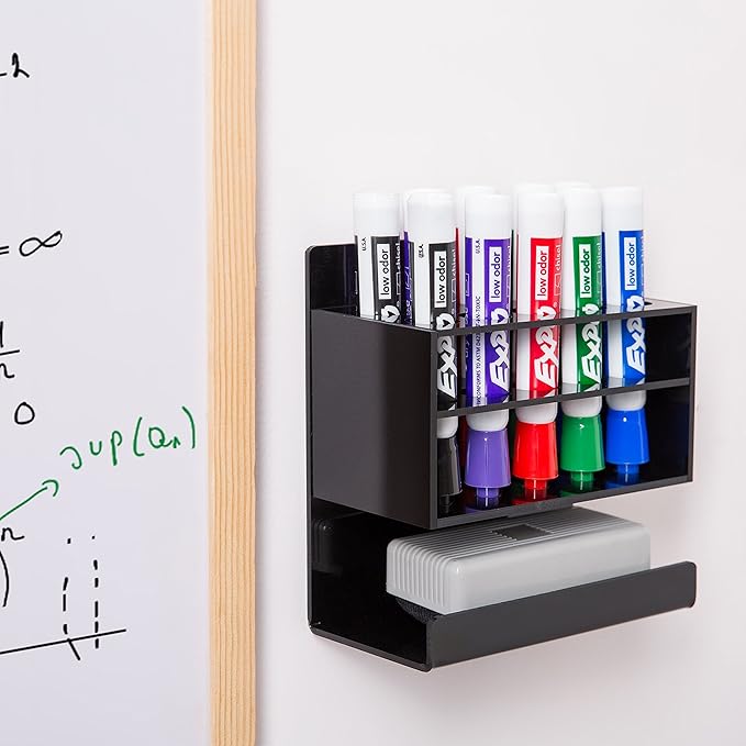MyGift Dry Erase Marker Holder 10 Slots Whiteboard Marker Holder for Wall Dry Erase Eraser Holder Wall Mount Black-DeskLoop Office