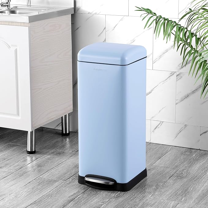 happimess HPM1007I Betty Retro 8-Gallon Step-Open Trash Can, Fingerprint Resistant, Modern, Minimalistic for Home, Kitchen, Laundry Room, Office, Bedroom, Bathroom, Tide Pool Blue-DeskLoop Office