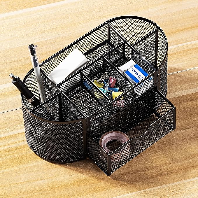 Amazon Basics Pen Holder and Desk Organizer, Office Caddy Storage, Black, 9.25" x 4.53" x 3.94"-DeskLoop Office
