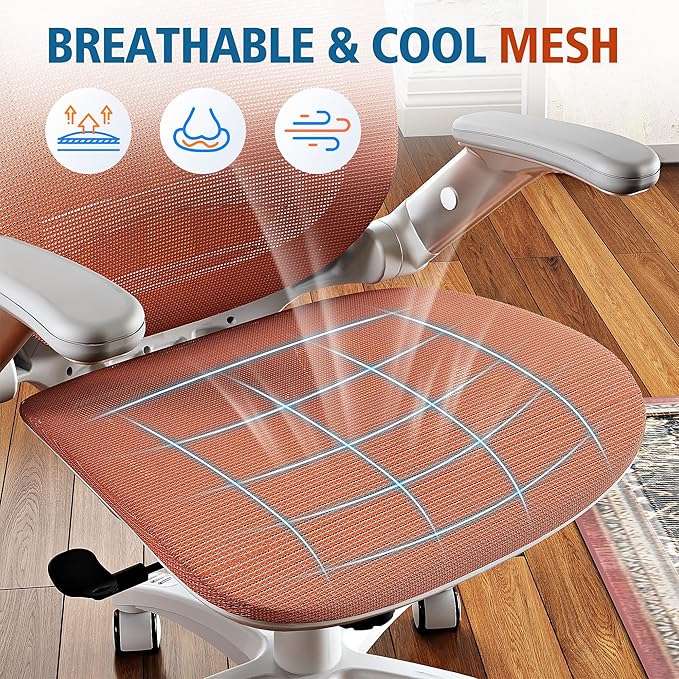 GABRYLLY Ergonomic Office Chair, High Back Home Desk Chair with Headrest, Flip-Up Arms, 90-120° Tilt Lock and Wide Cushion, 400LBS Mesh Chairs for Man Woman, White Task Chair(Orange,GY01WOR)-DeskLoop Office