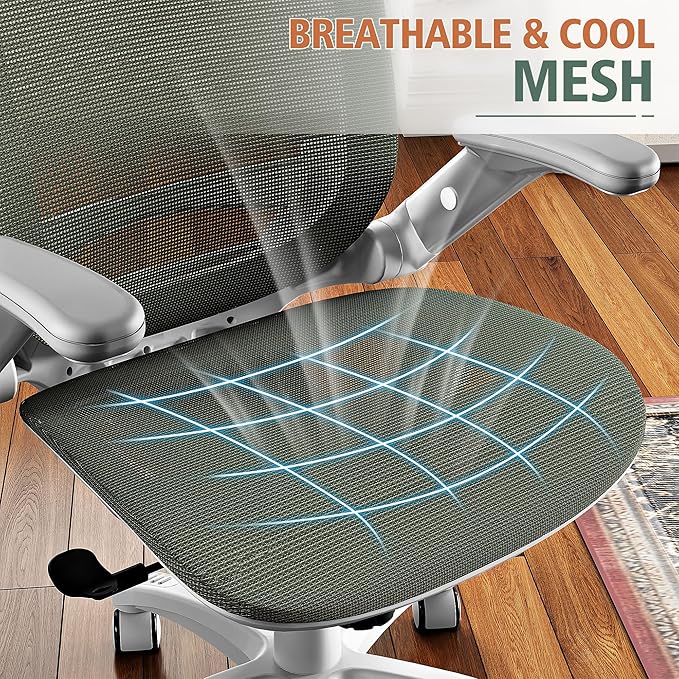 GABRYLLY Ergonomic Office Chair, High Back Home Desk Chair with Headrest, Flip-Up Arms, 90-120° Tilt Lock and Wide Cushion, 400LBS Mesh Chairs for Man Woman, White Task Chair(Olive Green,GY01WOG)-DeskLoop Office