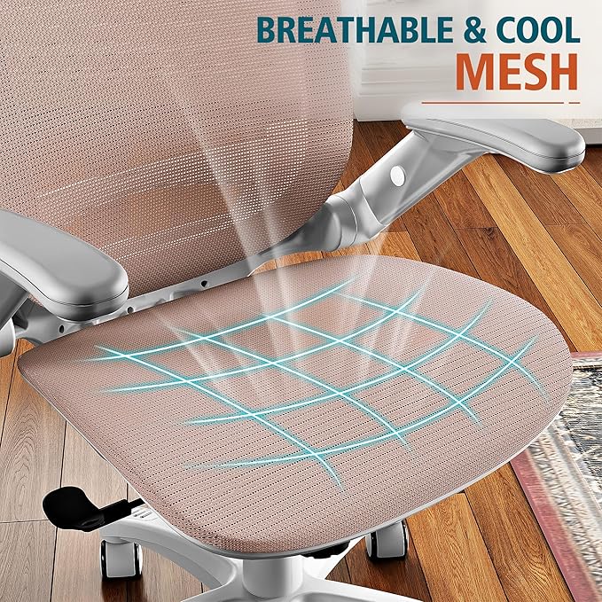 GABRYLLY Ergonomic Office Chair, High Back Home Desk Chair with Headrest, Flip-Up Arms, 90-120° Tilt Lock and Wide Cushion, 400LBS Mesh Chairs for Man Woman, White Task Chair(Pink,GY01WPK)-DeskLoop Office