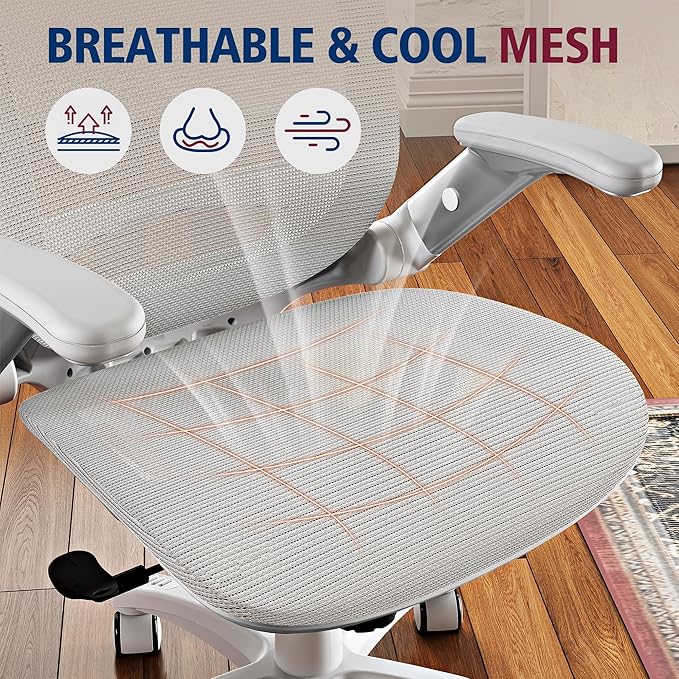 GABRYLLY Ergonomic Office Chair, High Back Home Desk Chair with Headrest, Flip-Up Arms, 90-120° Tilt Lock and Wide Cushion, 400LBS Mesh Chairs for Man Woman, White Task Chair(Grey,GY01WG)-DeskLoop Office