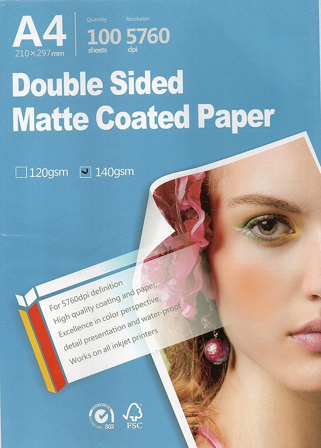 Picture Double sided matte all Inkjet printer Photo Paper 8.3"x11.7" A4 Size 100 sheets weight 120gsm-DeskLoop Office