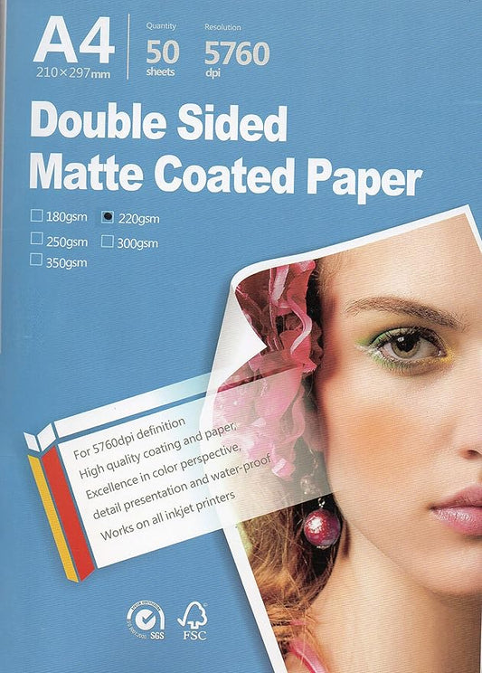 Best Double sided matte all Inkjet printer Photo Paper 8.3"x11.7" A4 Size 50 sheets weight 220gsm-DeskLoop Office