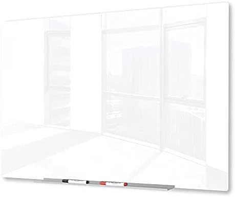 J&J worldwide Glass Whiteboard, Magnetic Brilliance White Glass Dry Erase Board 4' x 3' Imperforated, Frameless, Includes Markers, Magnets, Aluminum Marker Tray, Eraser for Wall, Office, Home-DeskLoop Office