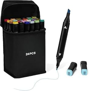 24-colors Art Markers, Dual Tip Coloring Pens for Childs Drawing Pictures(Black Barrel)-DeskLoop Office