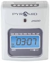 Pyramid Time Systems - Model 2500 Auto Aligning and Top Loading Time Clock [2500K1] Bundle Includes: Time Clock, 100 Time Cards, 2 Ink Ribbon cartridges, one 10 slot time card rack and 2 Security Keys-DeskLoop Office