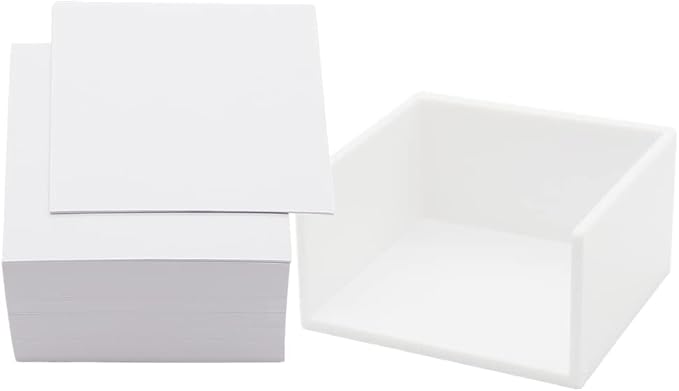 White Memo Holder with Blank Notes Cube Simple PS Notepad Organizer Dispenser by MEIYITIAN