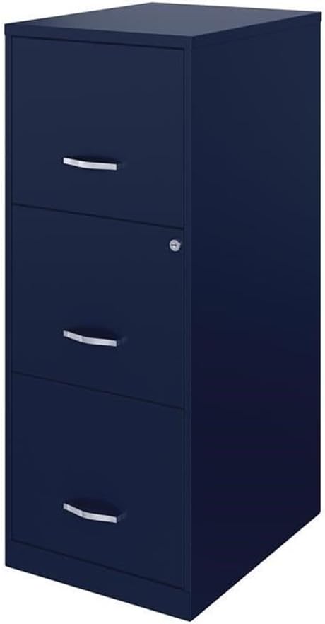 Pemberly Row 3 Drawer Metal Vertical File Cabinet with Lock in Navy-DeskLoop Office
