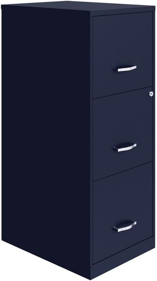 Pemberly Row 3 Drawer Metal Vertical File Cabinet with Lock in Navy-DeskLoop Office