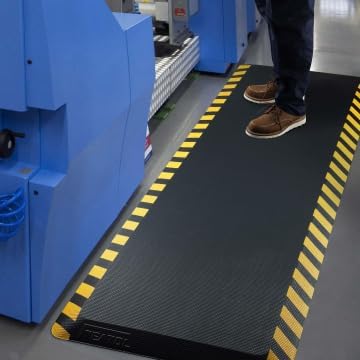 FEATOL Anti Fatigue Mats Industrial 2 Packs, Ergonomic Standing Floor Mat for Work for Stand, Black with Yellow Border Safety 20" x 32"-Support for Leg & Back Pain-DeskLoop Office