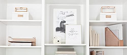 BLU MONACO | Rose Gold Mesh Paper Tray Set of 2 | Stackable Letter Trays - Image 4