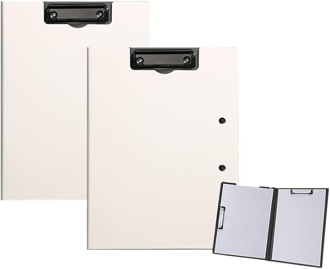 White Clipboard Folder, A4 Clipboard Horizontal and Vertical Metal Clips | 2 by Unknown