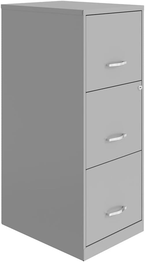 Pemberly Row 3 Drawer Modern Metal Vertical File Cabinet with Lock in Silver-DeskLoop Office