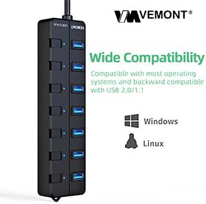 USB hub,7 Port USB 3.0 Hub,VEMONT USB Splitter with Individual On/Off Switches and Lights, 4ft/1.2m USB HUB Long Cable, USB Extension for Laptop and PC Computer-DeskLoop Office