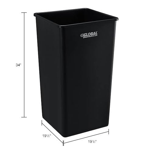 Global Industrial Square Plastic Garbage Can, Open Top, 55 Gallon Capacity, Indoor/Outdoor Rated, 19-1/2"W x 19-1/2"D x 34"H, Utility Trash Can, No Lid, Black-DeskLoop Office