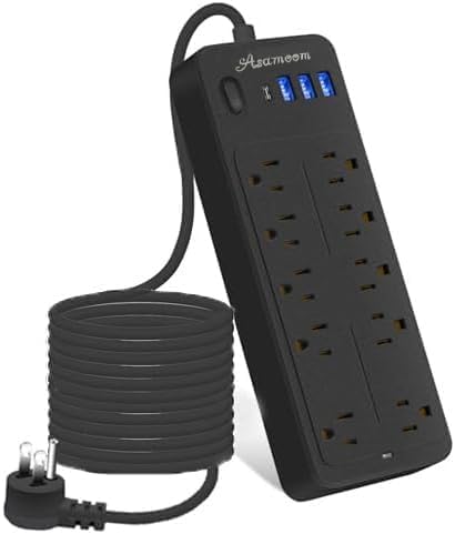 20 FT Power Strips with Surge Protection 1625W/13A, 10 Outlets with 4 USB Ports (1 USB C) Long Extension Cord with Multiple Outlets 14-in-1 1700J 16Awg Flat Plug Power Strip Protector Black ETL Listed-DeskLoop Office