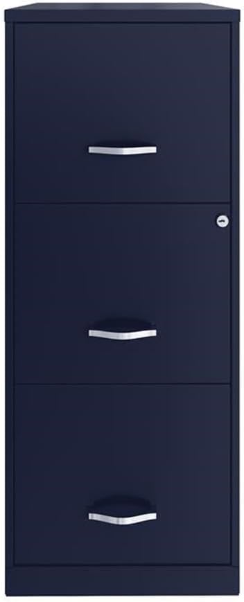 Pemberly Row 3 Drawer Metal Vertical File Cabinet with Lock in Navy-DeskLoop Office