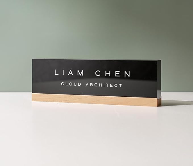 Personalized Acrylic Name Block w/Wooden Base - Image 2