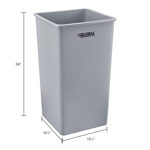 Global Industrial Square Plastic Garbage Can, Open Top, 55 Gallon Capacity, Indoor/Outdoor Rated, 19-1/2"W x 19-1/2"D x 34"H, Utility Trash Can, No Lid, Gray-DeskLoop Office