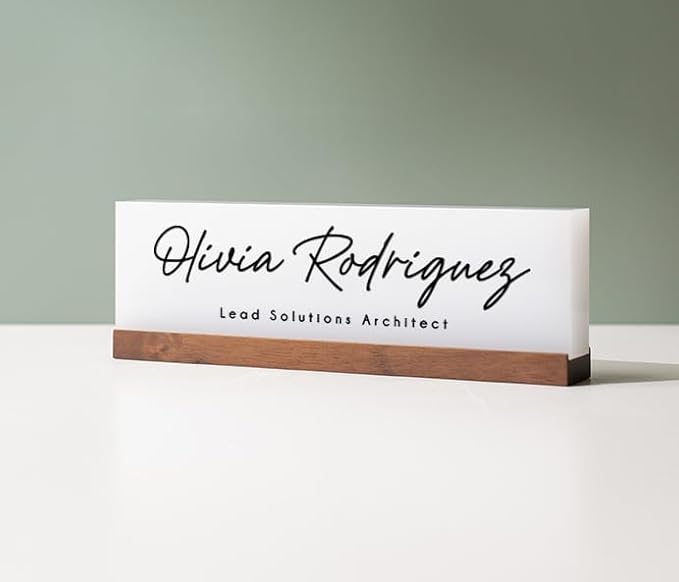 Personalized Acrylic Name Block w/Wooden Base by Muuyun