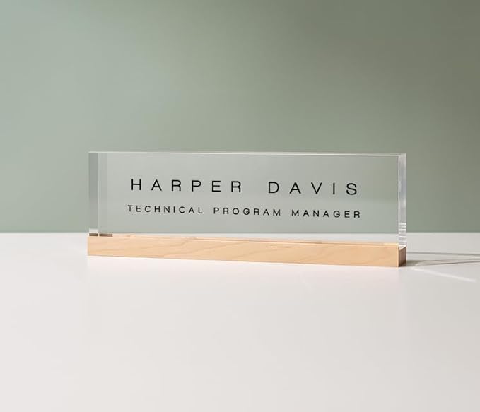 Personalized Acrylic Name Block w/Wooden Base - Image 2
