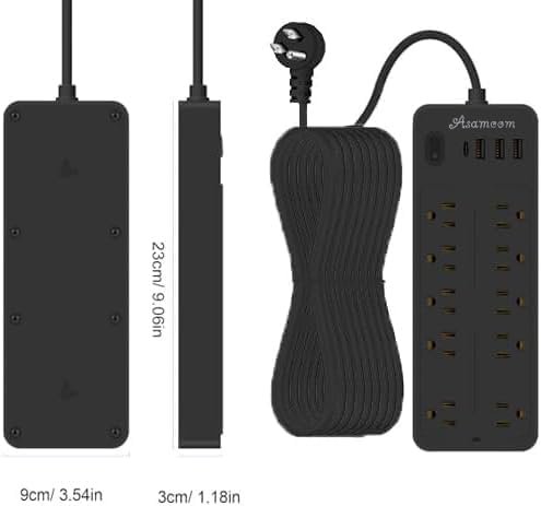 20 FT Power Strips with Surge Protection 1625W/13A, 10 Outlets with 4 USB Ports (1 USB C) Long Extension Cord with Multiple Outlets 14-in-1 1700J 16Awg Flat Plug Power Strip Protector Black ETL Listed-DeskLoop Office