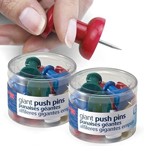 Officemate Giant Push Pins, 1.5" | Assorted Colors | 2 Tubs of 12 by Officemate