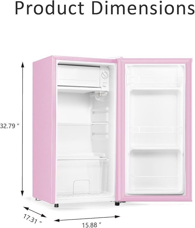 Seaoola Mini Fridge with Freezer, Single Door 3.1 Cu.Ft, Compact Mini Refrigerator, LED Light, Adjustable Thermostat, Removable Glass Shelves, Small Refrigerator for Dorm/Office/Bedroom(Pink)-DeskLoop Office
