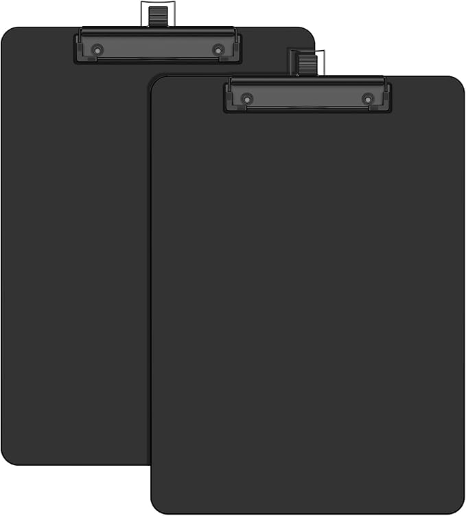 Black Clipboard with Pen Holder, 8.5 x 11 Clip Boards | Black Low Profile Clip by Juvealoe