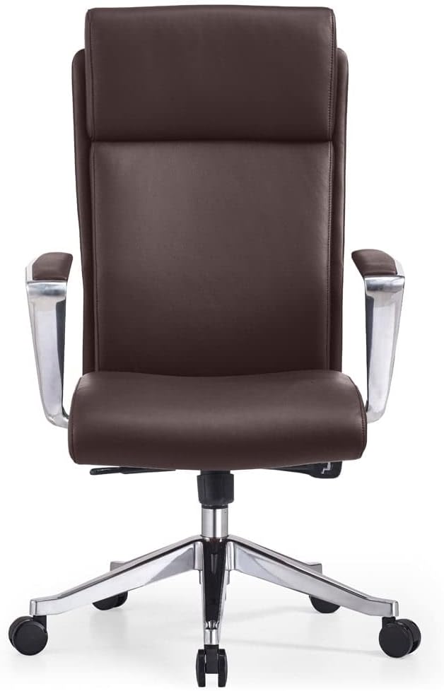ZURI Draper Leather Executive Chair with Aluminum Frame- Dark Brown-DeskLoop Office