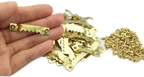 100 Pack Gold Small Sawtooth Picture Hangers Steel Picture Hangers Picture Frames Hangers with Screws Picture Hang Solutions, for Hanging Clock Paintings Artwork Picture Frame Hook Photos(Gold)-DeskLoop Office