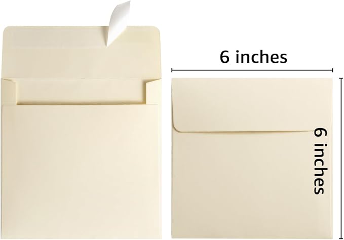 50 Pack 6 x 6 Square Envelopes Self Seal, Cream | - Image 2
