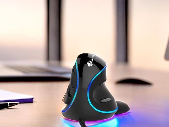 J-Tech Digital Wired Ergonomic Vertical USB Mouse with Adjustable Sensitivity (600/1000/1600 DPI), Scroll Endurance, Removable Palm Rest & Thumb Buttons [V628]-DeskLoop Office