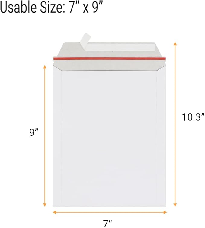 zmybcpack 100 Pack 7x9 inch Rigid Mailer Self Seal Photo Document Mailers - Image 2