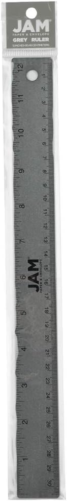 JAM PAPER Strong Aluminum Ruler - 12 Inch - Metal Ruler with Non-Skid Cork Backing - Grey Metallic - Sold Individually-DeskLoop Office