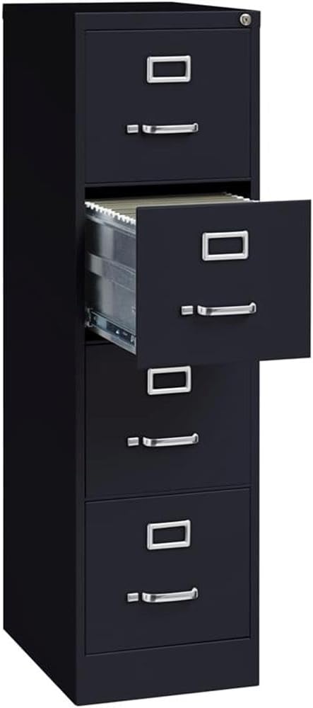 Scranton & Co 4 Drawer Metal Vertical File Cabinet with Lock, 22" Deep, Letter Size, Home/Office, Preassembled, Commercial Grade, Black Finish-DeskLoop Office