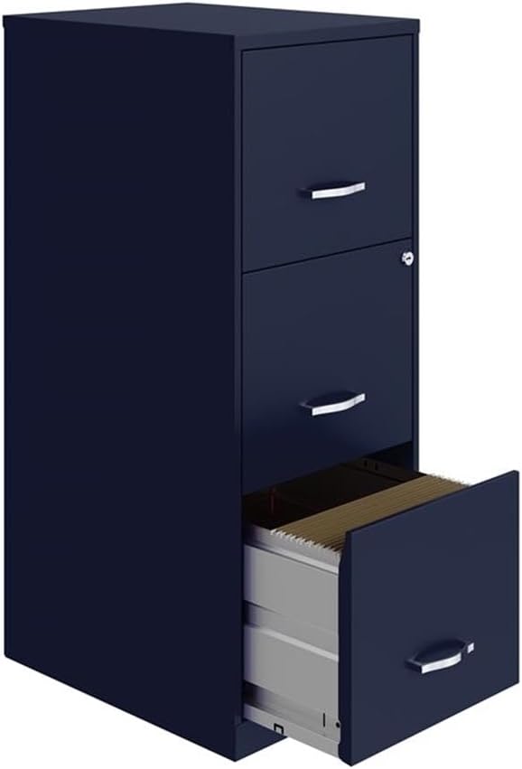 Pemberly Row 3 Drawer Metal Vertical File Cabinet with Lock in Navy-DeskLoop Office