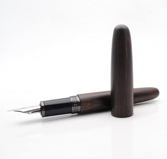 JINHAO 9056 Natural Wood Fountain Pen Handmade Ink Pen (Ebony Wood, Black clip, Fine Nib 0.5mm)-DeskLoop Office