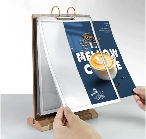 A4 Walnut Wood Sign Holder Vertical Table Card Flip Display 6 Pages, Double - Image 7