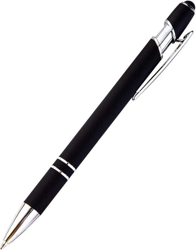 PASISIBICK 12 Pieces Black Ballpoint Pen with Stylus Tip, 2 in 1 Stylus Pen, Premium Metal Stylus Pen for Touch Screens, Black Ink, 1.0 mm Medium Point(12 Black)-DeskLoop Office