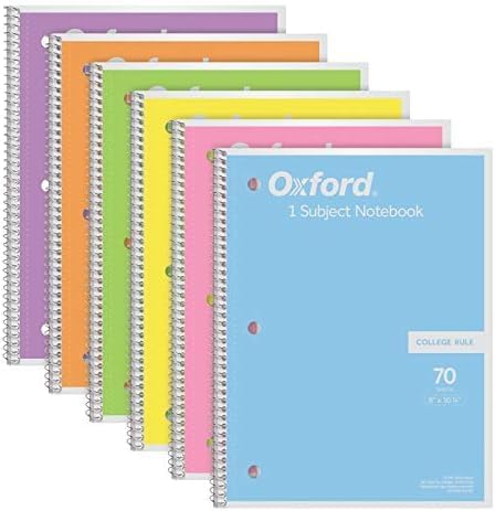 Oxford Spiral Notebook, 1 Subject, College Ruled Paper, 8 x 10-1/2 Inch by Oxford