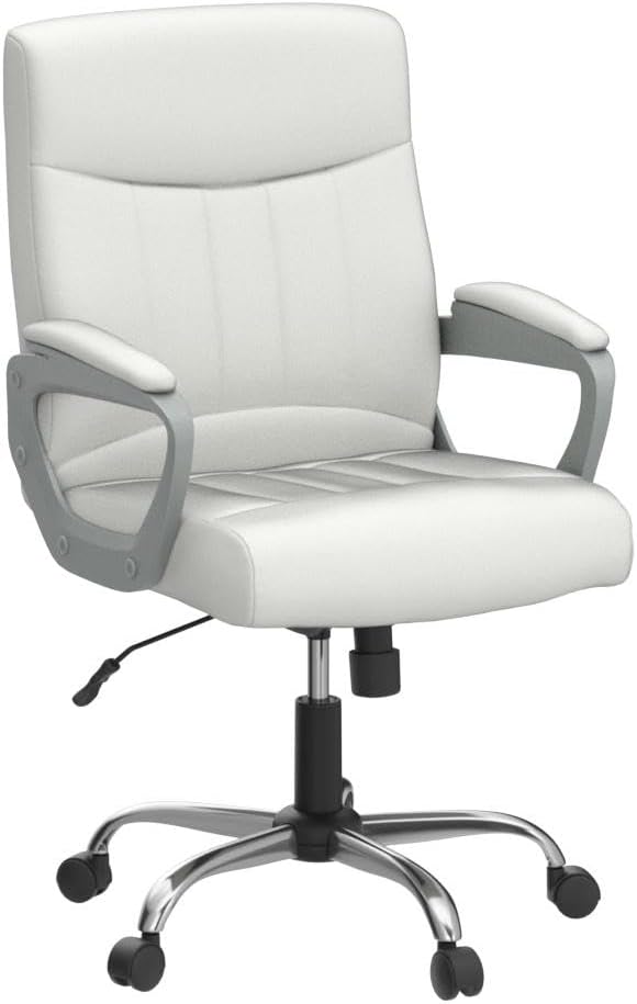 CLATINA Office Computer Desk Chair Executive Mid Back Chair Comfortable Ergonomic Managerial Chair Adjustable PU Leather Home Office Desk Chair Swivel, White 4PK-DeskLoop Office