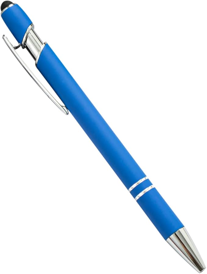PASISIBICK 12 Pieces Blue Ballpoint Pen with Stylus Tip, 2 in 1 Stylus Stylish Pen, Blue Metal Stylus Pen for Touch Screens, Black Ink, 1.0 mm Medium Point(12 PCS Light Blue)-DeskLoop Office