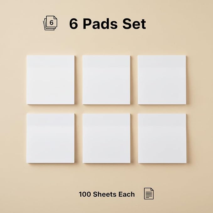 White Sticky Notes 6 Pads 3 X 3 Inch 100 Sheets/Pad Self-Stick Notes Pads 600 - Image 4